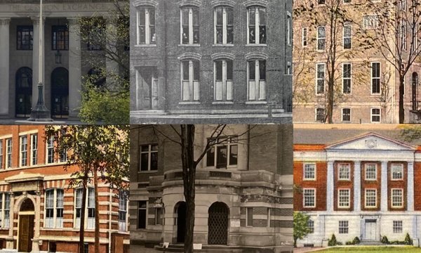 collage of 6 building photos