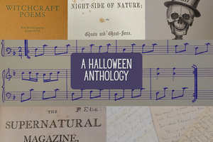 quilt of various images next to one another with "A Halloween Anthology" in the middle