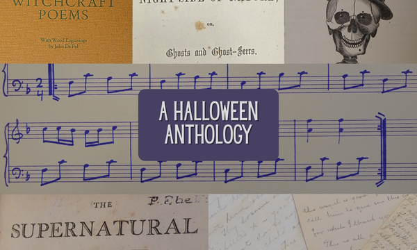 quilt of various images next to one another with "A Halloween Anthology" in the middle