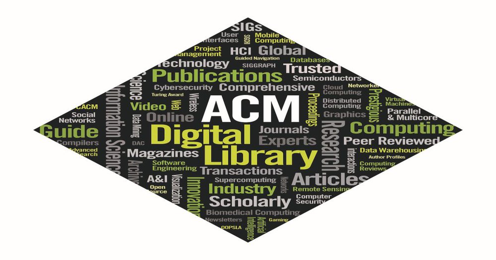 word bubble in diamond shape with ACM Digital Library in center