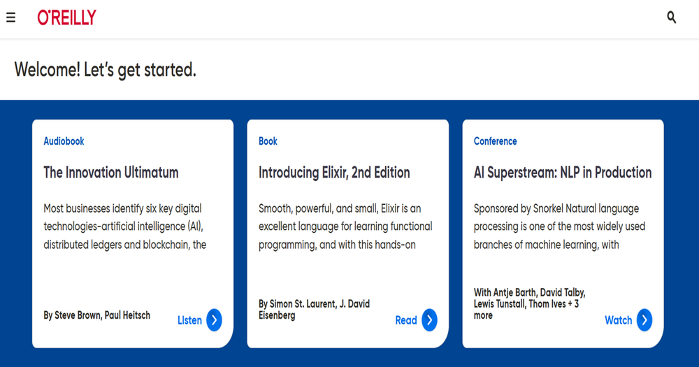 Part of the landing page of the resource O’Reilly for Higher Education.