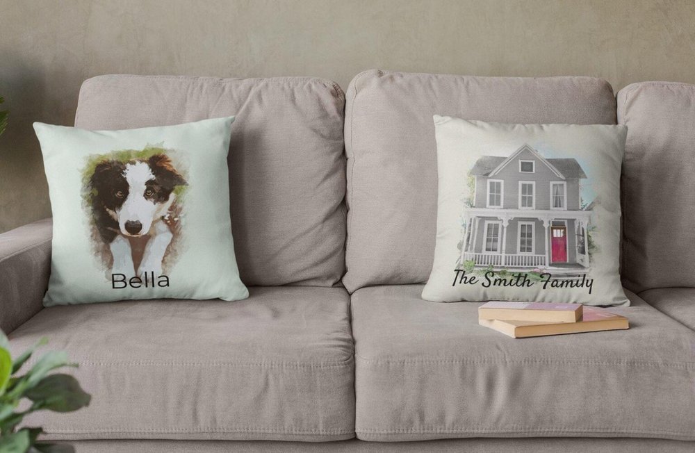 two throw pillows on a couch