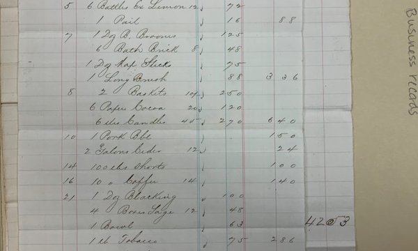 White page with a list of entries on top of tan folder