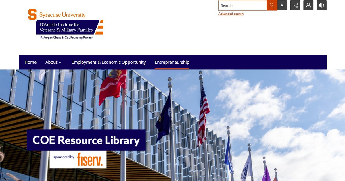 Screenshot of IVMF Digital Library homepage with logo, navigation bar, and image of flags flying in front of IVMF building