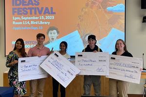 Adya Parida ’25 (ECS) and Ryan Brouchoud ’25 (Maxwell), Josephine Jenifer Fernando ’24 (iSchool), Thomas O’Brien ’25 (VPA), and Emma Platten ’24 (ECS).