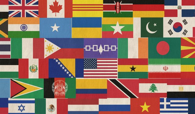Collage of dozens of country flags representing those who have immigrated to the United States