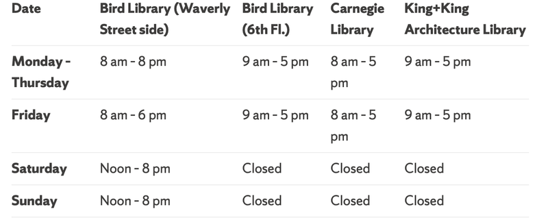 Intersession Hours from Thurs. Dec. 10 to Sat. Jan. 23