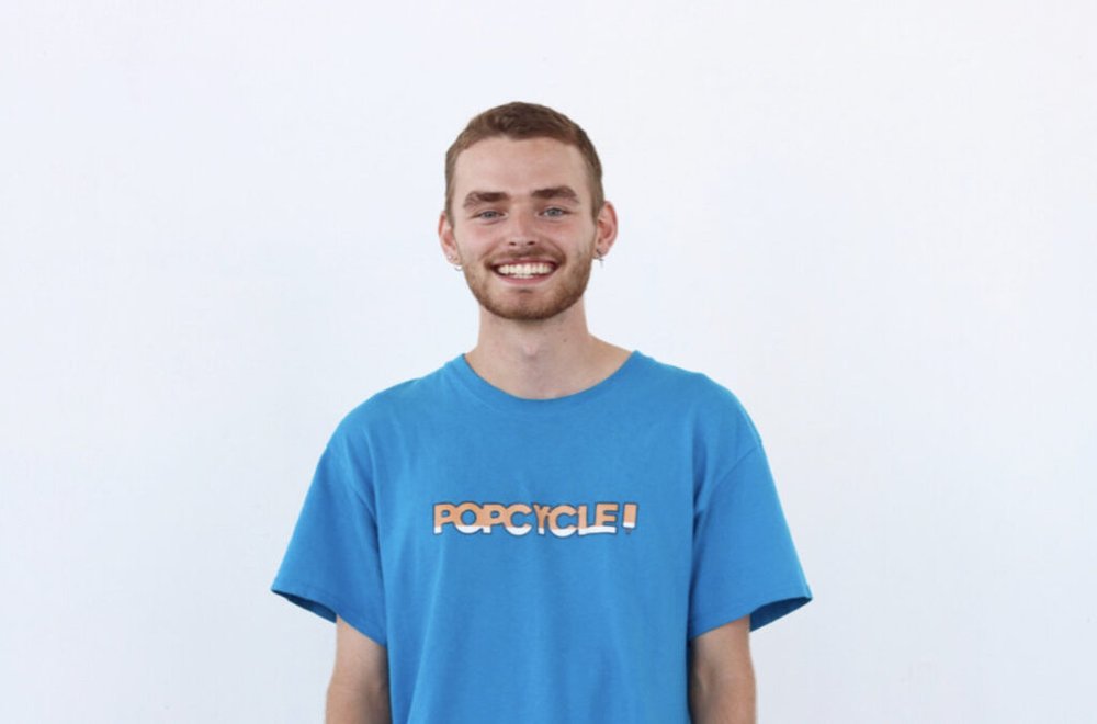 a man in blue t-shirt