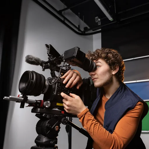Jeremy Shinder looks into a camera viewfinder