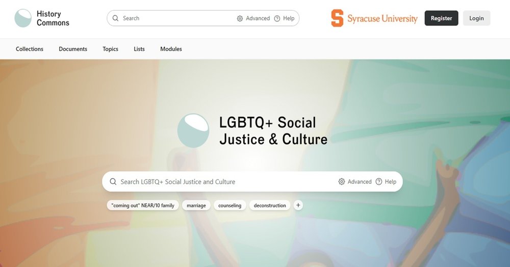 database search box for History Commons LGBTQ+ Social Justice & Culture Collection