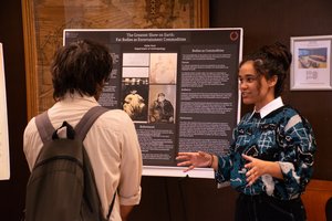 Anthropology student Katie Hunt presents her work from Professor of Anthropology and 2018-2019 SCRC Faculty Fellow Shannon Novak’s ANT 400/600: Excavating Bodies in the Archive course at a public showcase of student research in Spring 2023.