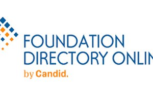 logo of blue and yellow dots in diamond shape with words Foundation Directory Online