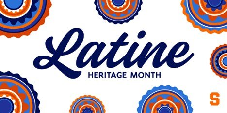 words Latine Heritage Month in center with colorful circular designs around it