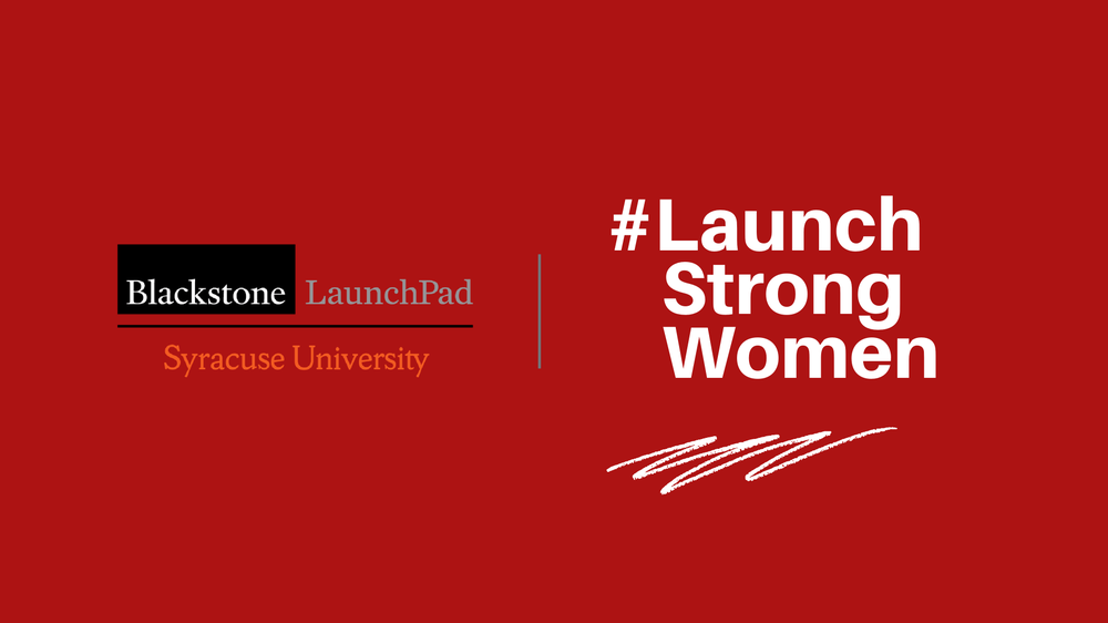 #LaunchStrongWomen on red background