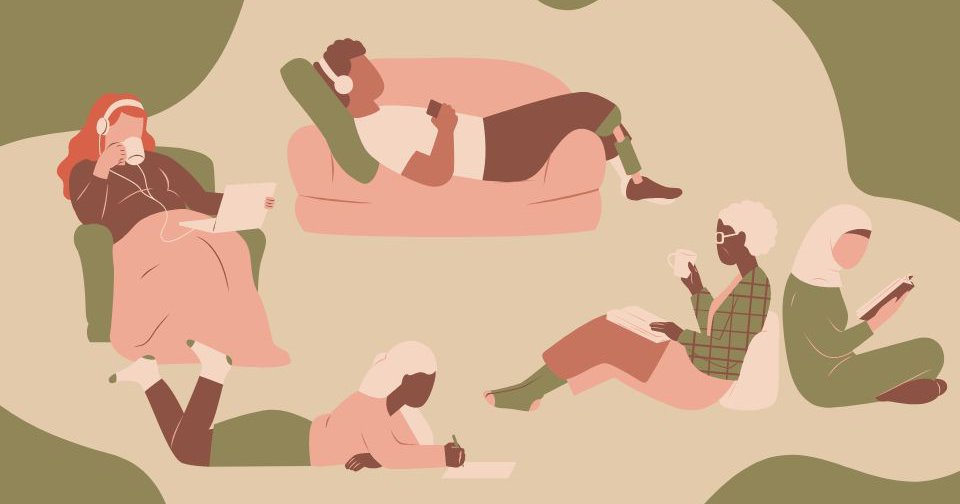 illustration of people sitting and reading in various positions