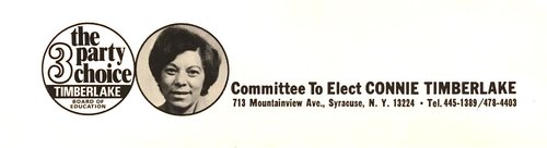 Letterhead from Timberlake’s 1973 Board of Education campaign. Constance Timberlake Papers.
