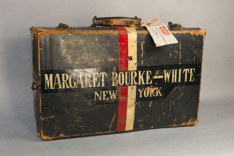 old suitcase that says Margaret Bourke-White on outside