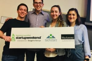 Matt Shumer, Sam Hollander, Alexandra Cianfarani and Emma Rothman. All four are members of the Blackstone LaunchPad powered by Techstars at Syracuse University