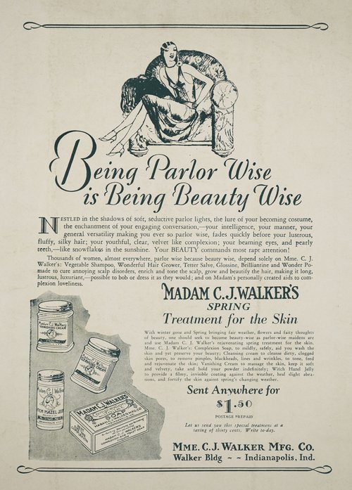 “Mme. C. J. Walker’s- Complexion Soap, to mildly, safely, aid you wash the skin and yet preserve your beauty,” Madame C.J. Walker’s Spring treatment for the skin advertisement, Back cover of The Crisis Magazine, April 1929.
