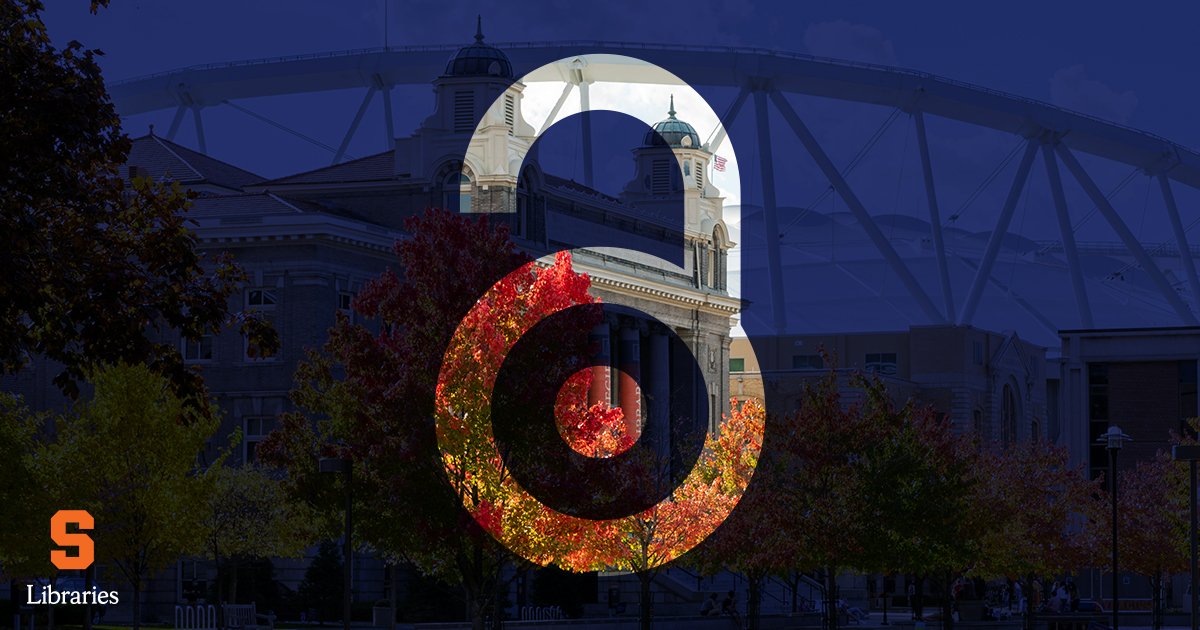 open access icon with blue sepia image of Syracuse University in background