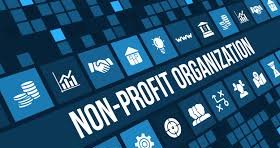 non-profit organization text on blue background