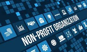 non-profit organization text on blue background