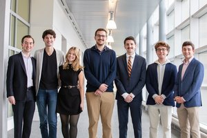 Left to right: Ronan Hussar ’26, Jacob Kaplan ’28, Haley Greene ’26, Jack Venerus ’27, Trey Augliano ’27, Gabi Josefson ’28 and Mitchell Breakstone ’28.