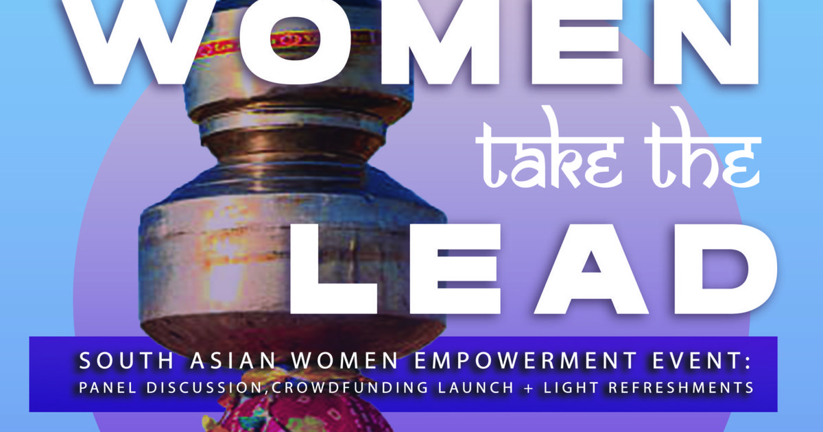 Blue and purple graphic with text and photo of a woman