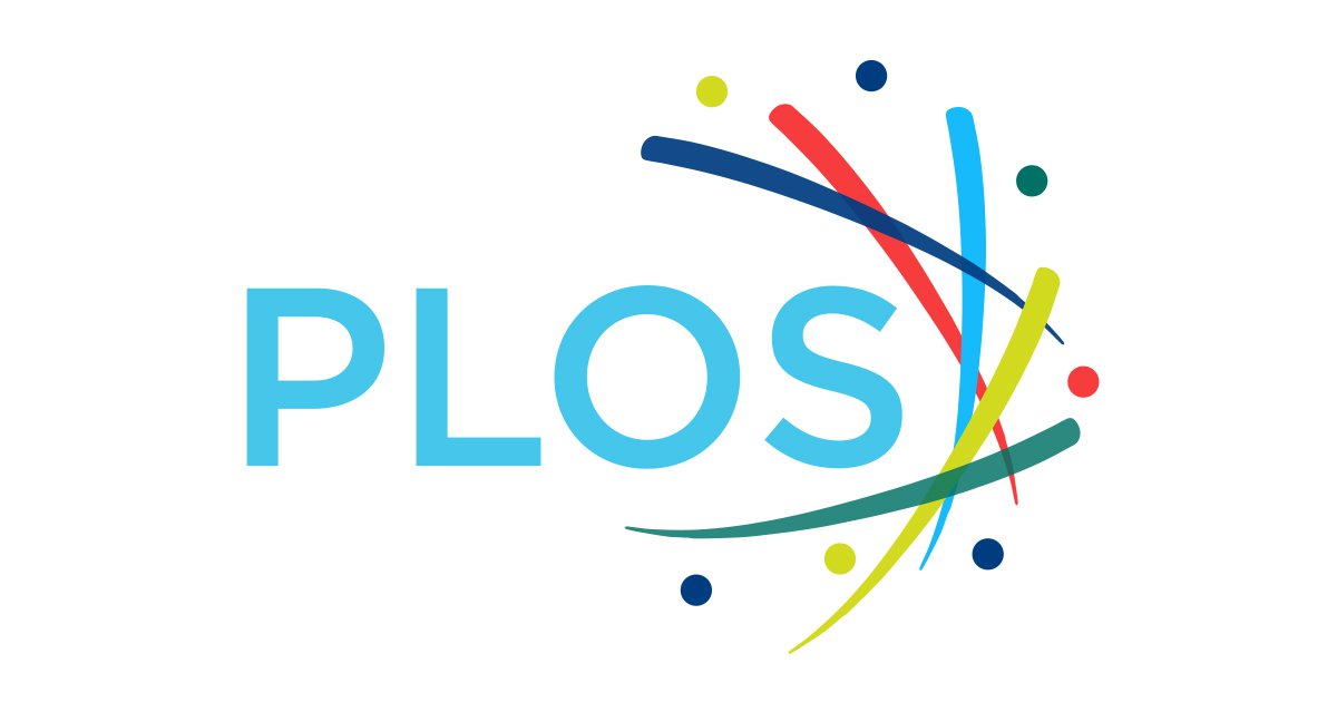 PLOS logo with cyan lettering and red, green, yellow and cyan abstract swoops and dots