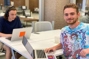 Paul Hulgren (left) just moved to Syracuse from the Silicon Valley to become part of the LaunchPad community after working remotely with the LaunchPad this year. Jackson Ensley (right) worked remotely as a LaunchPad Orange Ambassador student team mem