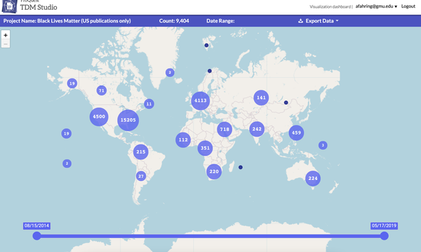Map with circular icons indicating concentration over particular areas