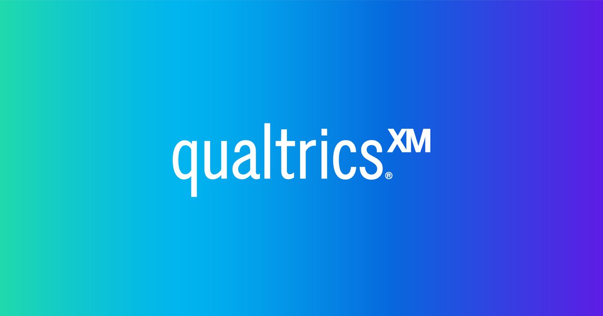 word Qualtrics in box made up of blues and greens