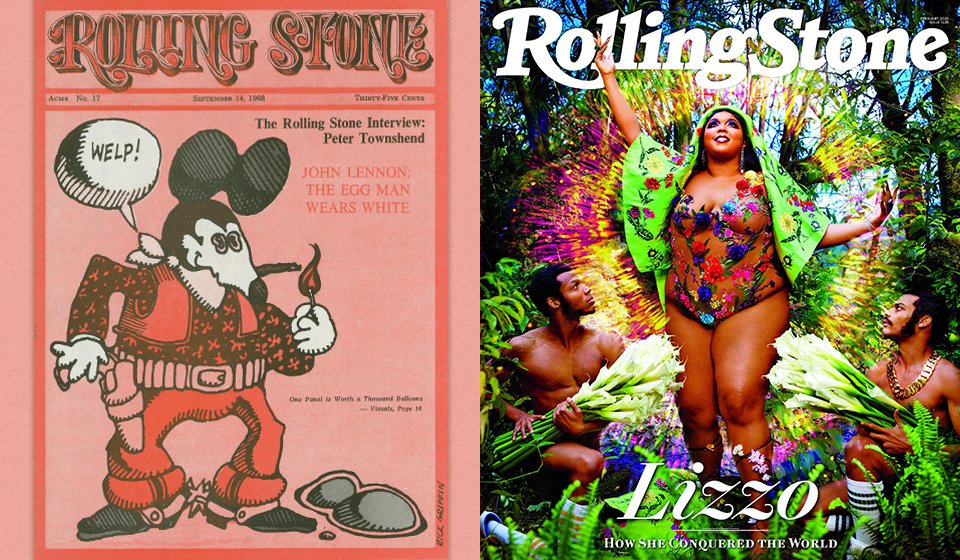 two Rolling Stone magazine covers, side by side