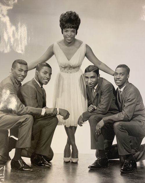 Ruby and the Romantics (Left to right) George Lee, Leroy Fann, Ruby Nash, Ronald Mosely, Ed Roberts. African Americans Musicians Photograph Collection.