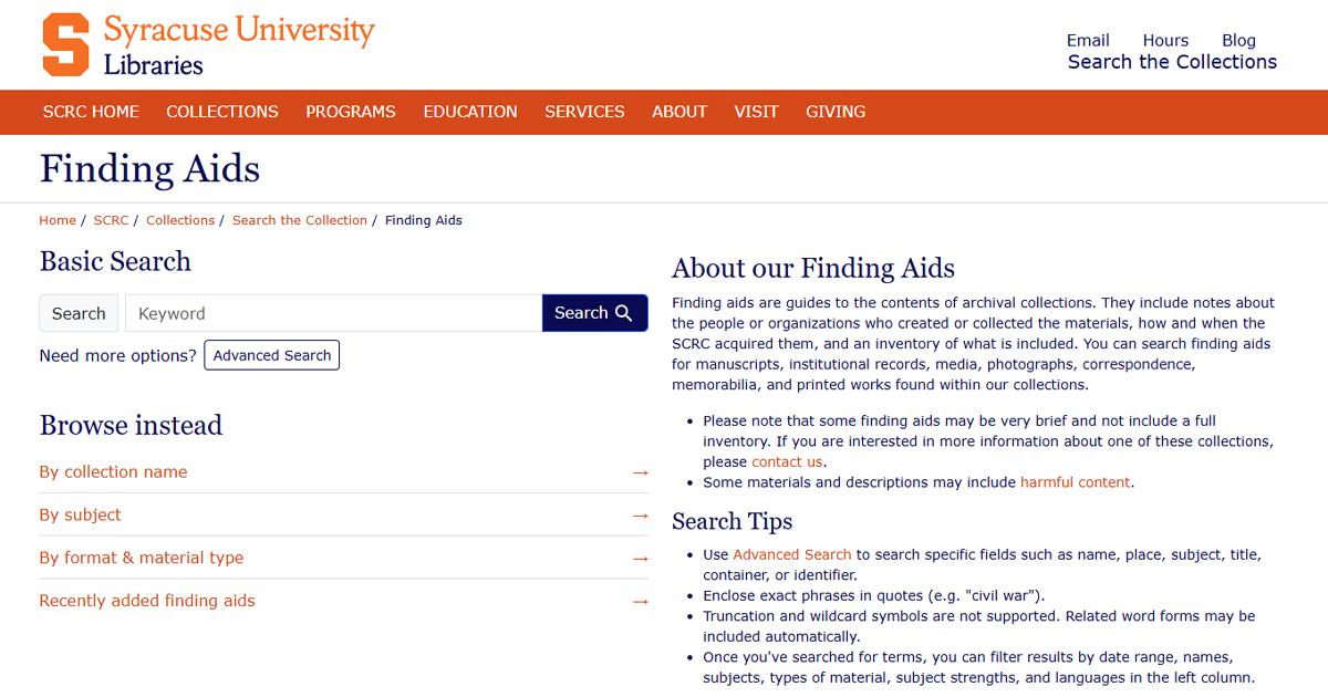 Finding Aids screenshot