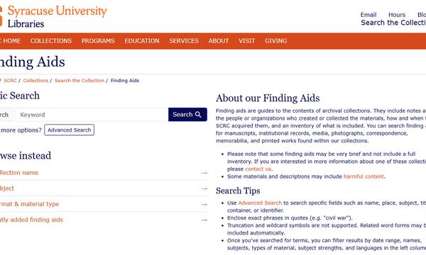 Finding Aids screenshot