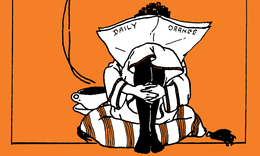 orange background with black and white drawing of person reading Daily Orange