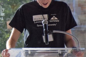 student at a podium