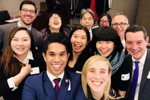 Christian Tanja (purple tie) with a group of Schwarzman Scholars — photo taken pre-pandemic