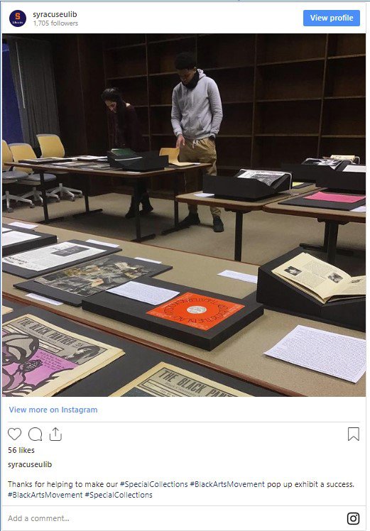 screen shot of instagram post featuring Black Arts Movement popup exhibit