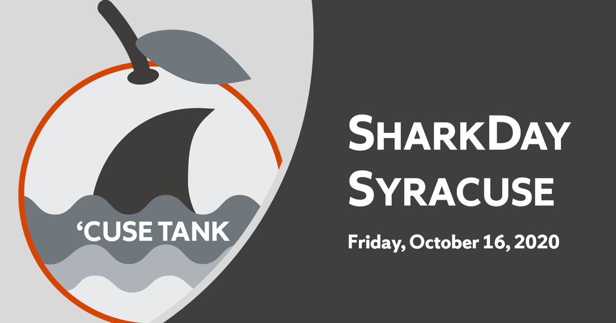 Shark Day poster: include text, cuse tank logo consist of a shark fin and waves