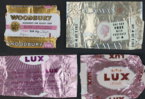 Soap packaging from various companies used in research and development of Lurelle Guild’s packaging redesign project for the Colgate Palmolive Company 1957-1959, Lurelle Guild Papers.