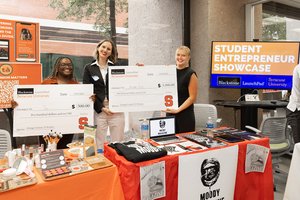 Students participating in 2023 Student Startup Showcase featuring (right to left) Emma Lueders, Jennie Bull and Motolani Oladitan.