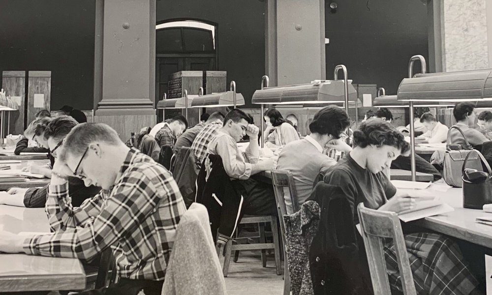 Students studying in Carnegie Library