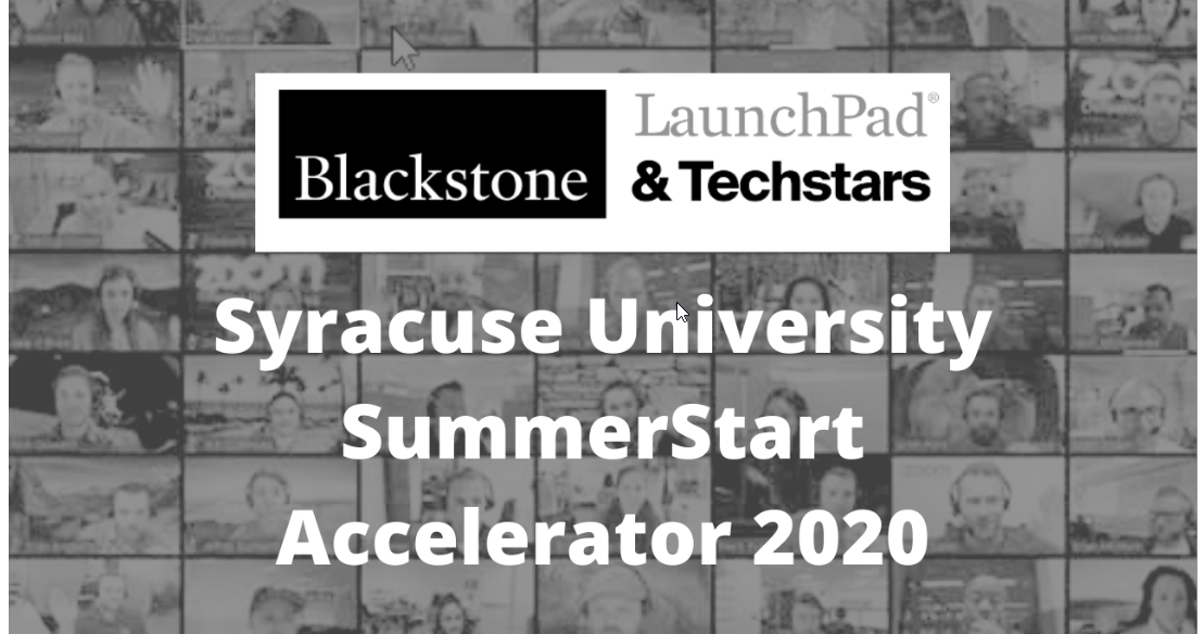 gray zoom squares with text superimposed that reads Syracuse University SummerStart Accelerator 2020