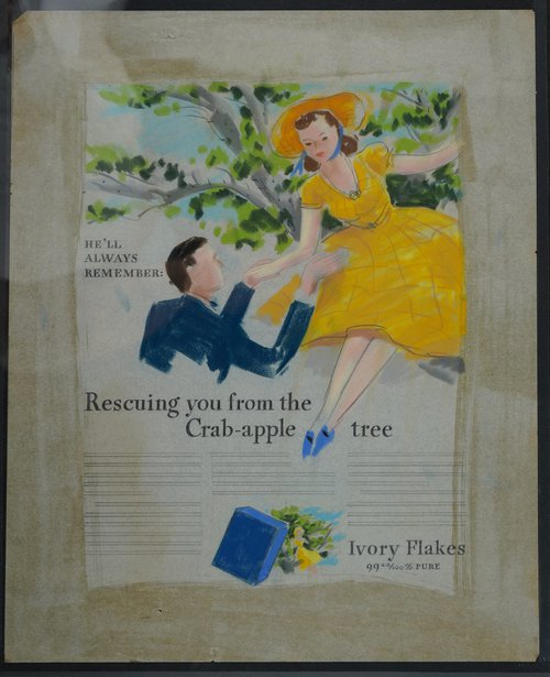 Sylvia Carewe’s undated advertisement for Ivory Flakes with the tagline, “He’ll always remember rescuing you from the Crab-apple tree.” Sylvia Carewe Papers.