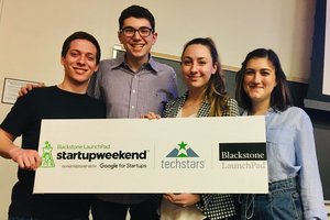 Matt Shumer, Sam Hollander, Alexandra Cianfarani and Emma Rothman. All four are members of the Blackstone LaunchPad powered by Techstars at Syracuse University.