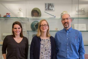 From left to right: Chemistry PhD candidate Elyse Kleist, Dr. Mary Boyden from Syracuse University Chemistry Department, and Dr. Timothy Korter, Chemistry Professor