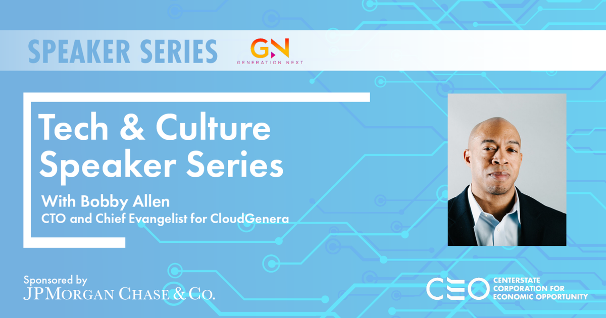 Tech & Culture Speaker Series blue poster