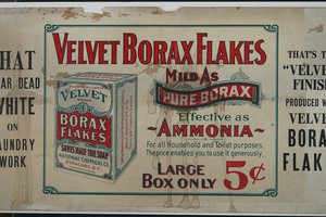 The 1909 streetcar advertisement for Velvet Borax Flakes produced by the National Chemical Company located in Syracuse, N.Y. Lyall D. Squair Streetcar Advertisements Collection.